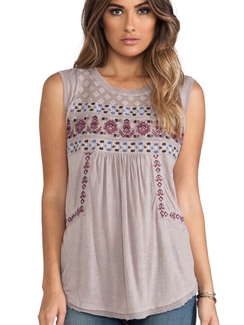 Free People Embroidered Crochet Tank Top size L